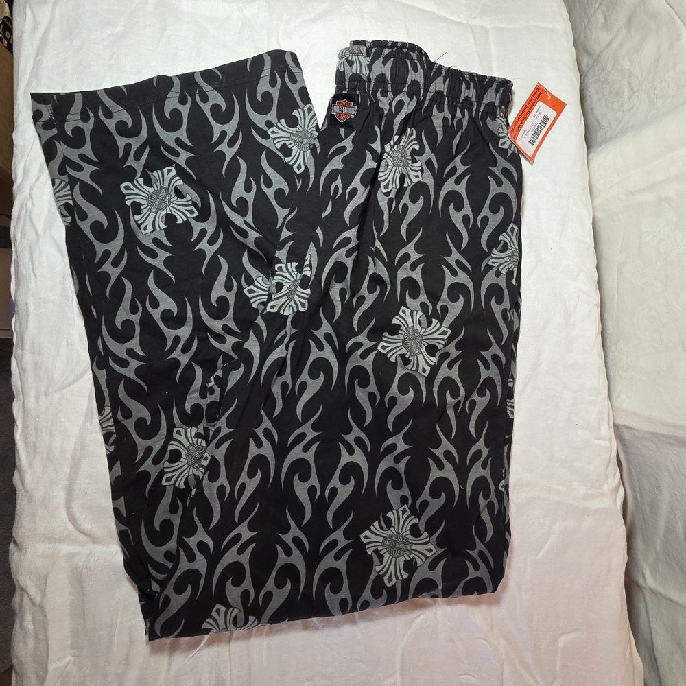 Harley-Davidson Black and Gray Cross Pattern Joggers